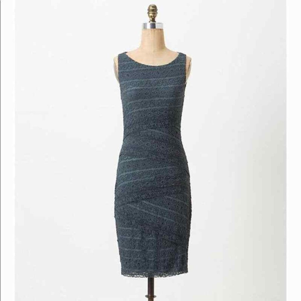 Anthropologie Bailey 44 Blue Sleeveless Lace Tiered Ines Sheath Dress Size XS